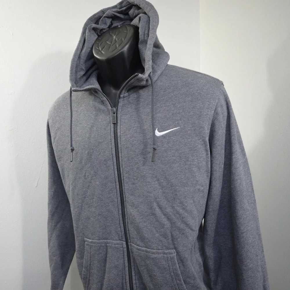 Nike Full Zip Hoodie Mens Large Gray Performance Fleece Lined Drawstring Casual